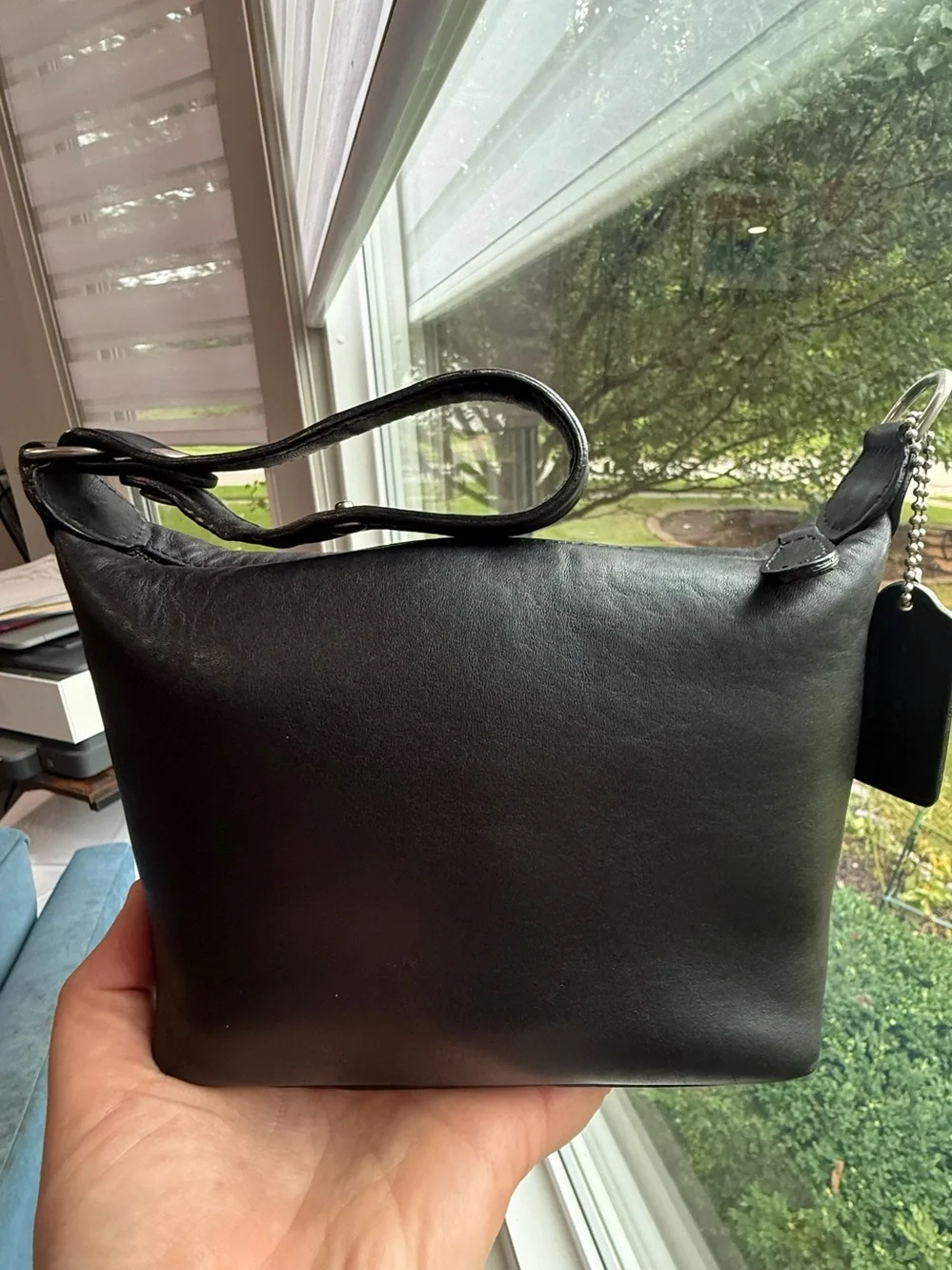 Vintage Coach Black Leather Classic Pouch Wristlet Top Handle Mini Purse
